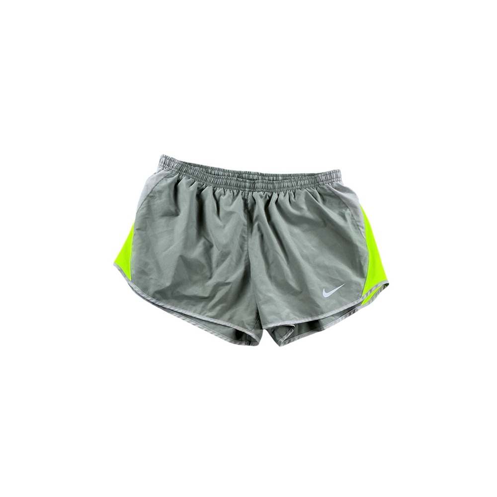 Nike Dri-FIT Tempo Running Shorts Gray Neon Yellow Mesh Womens Large 831558-066